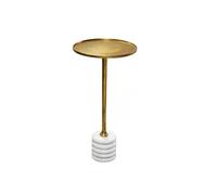 WOHNLING Table d'appoint 30 x 60 cm Marbre Aluminium Or Blanc Faite à la ma | Table colonne ronde avec socle marbre, table à boissons métal, table basse faite main, rangement salon et couloir.
