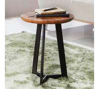 WOHNLING Table d'appoint 35 x 45 x 35 cm WL5.664 Bois de Sheesham Table basse en métal, style industriel Tabouret en bois véritable Salon, Table basse en bois Pieds en métal, Table d'appoint Table déc