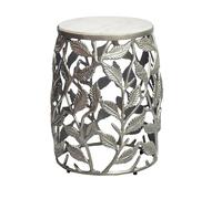 WOHNLING Table d'appoint 40cm Argent avec Plateau en marbre Blanc - Petite Table Basse Ronde - Table de canapé Moderne - Table de Salon Aluminium - Table Design piètement métal Fait Main