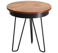 WOHNLING Table d'appoint 43 x 45 x 43 cm WL5.680 Bois de Sheesham Table basse en métal, style industriel table en bois véritable de salon, table en bois table basse pieds métal, table d'appoint table