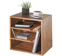 WOHNLING Table d'appoint 43x43x30 cm Bois Massif Sheesham, 3 Étagères | table de chevet petite avec surfaces de rangement, table de salon massive sobre, pièce unique faite main, table en bois plate