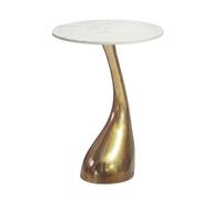 WOHNLING Table d'appoint 45cm Or avec Plateau en marbre Blanc - Petite Table Basse Ronde - Table de canapé Alu Moderne - Table de Salon Aluminium - Table Design piètement métal Haut Fait Main