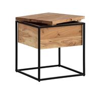 Wohnling Table d'appoint 47 x 47 x 51,5 cm en acacia massif et métal - Marron clair - Avec espace de rangement - Table de salon carrée avec couvercle amovible - Canapé intemporel