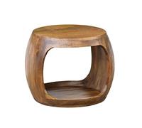 WOHNLING Table d'appoint 50cm Bois de manguier Massif Rond avec Compartiment de Rangement - Table Basse en Bois véritable fabriquée à la Main, Table de Salon au Design Naturel Fait Main