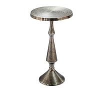 WOHNLING Table d'appoint Argent 30cm Aluminium Table Ronde - Table d'appoint Métal Table Décorative - Table Basse Design Effet Rainuré - Table de Canapé Moderne - Table Basse Faite Main
