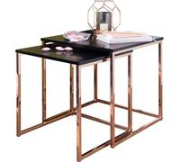 WOHNLING Table d'appoint CHUR noir / cuivre Table d'appoint MDF / métal, Set de 2 tables basses, Petite table de salon, Table métallique avec plateau en bois, Table de rangement moderne
