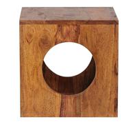 WOHNLING Table d'Appoint Cube 35x35x35 cm Bois Massif Sheesham | table de rangement en forme cube, table de salon massive, pièce unique faite main, table en bois petite au style campagne