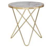 WOHNLING Table d'appoint design aspect marbre Blanc Rond Ø55 cm Or Piètement métallique, Petite table de salon, Table basse