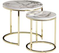 Wohnling Table d'appoint design, lot de 2, blanche, aspect marbre, ronde WL6.252