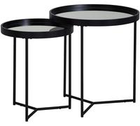 WOHNLING Table d'appoint design ronde Ø 50/36 cm - 2 pièces noir avec plateau en verre miroir, set de 2 tables de salon, table gigogne miroir, table basse