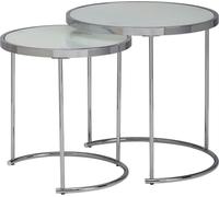 WOHNLING Table d'appoint design ronde Ø 50/42 cm - 2 pièces blanc argenté avec plateau en verre, set de 2 tables de salon, table gigogne en verre dépoli, table basse