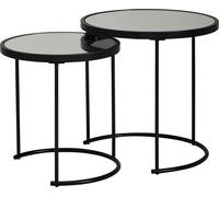 WOHNLING Table d'appoint design ronde Ø 50/42 cm - 2 pièces noir avec miroir verre, set de 2 tables de salon, table d'appoint miroir, table basse