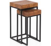 WOHNLING Table d'appoint design WL5.660 Sheesham Métal Set de 2 petites tables, Table basse Set de 2 tables en bois, Table de salon en bois massif avec structure métallique, Table basse étroite Table