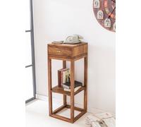 Wohnling Table d'appoint en bois massif de Sheesham Table de téléphone avec tiroir 35 x 35 x 90 cm WL1.739