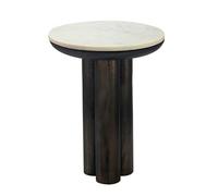 WOHNLING Table d'appoint en métal avec Plateau en marbre Blanc 36cm Rond - Table d'appoint Design en Aluminium - Table de Salon à Pied Colonne - Table Basse en Aluminium - Petite Table de Salon Faite