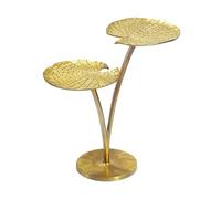 WOHNLING Table d'appoint Feuille de Nénuphar Or 57cm Aluminium - Table Design Alu Moderne Ronde - Table de Salon Métal - Table Déco Table Basse Faite Main