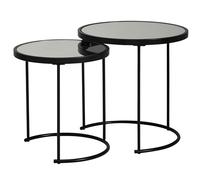 WOHNLING Table d'Appoint Lot de 2 Ronde Ø 50/42 cm Noire Verre Miroir | tables gigognes effet miroir avec piètement métal, tables de salon noble, tables basses avec bonne stabilité, tables en verre