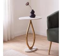 WOHNLING Table d'appoint Ovale Marbre Blanc 45x25x62cm Aluminium Or Fait ma | Table de salon ovale étroite avec plateau en marbre véritable et piètement doré - idéale à côté du canapé, fauteuil et lit