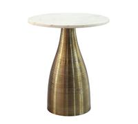 WOHNLING Table d'appoint Ronde 40cm Or avec Plateau en Marbre Massif Blanc - Table de Salon en Pierre Naturelle - Table Basse Design en Métal - Table de Salon Moderne Faite à la Main