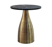 WOHNLING Table d'appoint Ronde 40cm Or avec Plateau en Marbre Massif Noir - Table de Salon en Pierre Naturelle - Table Basse Design en Métal - Table de Salon Moderne Faite à la Main