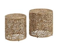 WOHNLING Table d'appoint set de 2 tables en aluminium doré Design Table de salon ronde en métal, Table basse Motif floral Moderne, Table basse 2 pièces Salon Fleuriste