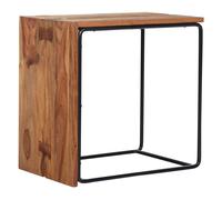 WOHNLING Table d'appoint Sheesham bois massif / métal 45x30x45 cm Table d'appoint, Petite table basse rectangulaire, Table de salon industrielle Canapé Moderne, Table de rangement à côté du canapé Hau