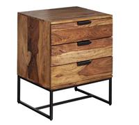 WOHNLING Table de Chevet 50x40x65 cm Bois Massif Sheesham avec 2 Tiroirs