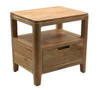 WOHNLING Table de Chevet Bois Massif Acacia 45x35x46cm - Console de Nuit avec tiroir & étagères Ouvertes - Chevet Bois - Armoire de Nuit Chambre - Commode de Nuit Design Moderne