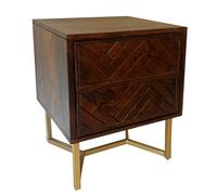 Wohnling Table de chevet en bois massif d'acacia - 45 x 40 x 57 cm - Table de chevet à sommier tapissier - Table de chevet moderne avec 2 tiroirs - Motif chevrons - Espace de rangement et structure en