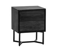 Wohnling Table de chevet en bois massif d'acacia - 45 x 40 x 57 cm - Table de chevet à sommier tapissier - Console de chevet moderne - Avec 2 tiroirs - Espace de rangement et structure en métal