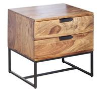 WOHNLING Table de Chevet Haute Sheesham Bois Massif et Métal 50x40x51 cm avec 2 Tiroirs | Table de Nuit Industrielle | Table d'appoint Chambre à Coucher avec Rangement