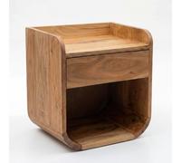 WOHNLING Table de Chevet Murale 35x33cm Bois d'acacia Massif Marron - Table de Nuit avec tiroir et Compartiment de Rangement - Table de Chevet Flottante pour lit boxspring - Chevet Suspendu Fait Main