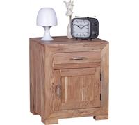 Wohnling Table de nuit en bois massif acacia Design Table de nuit 60 cm avec tiroir et porte Table de nuit pour boxspring WL1.762