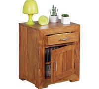 Wohnling Table de nuit en bois massif de sheesham Design Table de nuit 60 cm avec tiroir et porte Table de nuit pour boxspring WL1.761