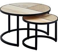 WOHNLING Table de salon design (set de 2) mangue / rotin Table d'appoint ronde, table basse en tressage viennois, set de table en 2 parties avec pieds en métal, table basse en bois / métal