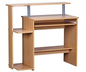 WOHNLING Table d'Ordinateur 94x48,5x90,5 cm Hêtre avec Tablette Clavier | bureau étagère imprimante, table PC gain de place, table pour ordinateur portable moderne pour télétravail et chambre d'ado