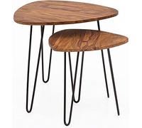 WOHNLING Table gigogne Design WL5.659 Ensemble de Table d'appoint en métal Sheesham, 2 Petites | Table Basse Set 2 Tables en Bois | Cadre en métal de Table Basse en Bois Massif | Table Basse