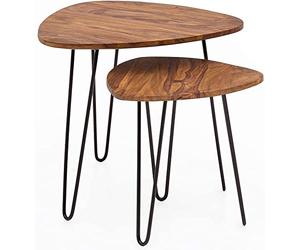 WOHNLING Table gigogne Design WL5.659 Ensemble de Table d'appoint en métal Sheesham, 2 Petites | Table Basse Set 2 Tables en Bois | Cadre en métal de Table Basse en Bois Massif | Table Basse