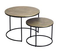 WOHNLING Table gigogne en métal, Lot de 2 Rondes dorées - Table Basse en Aluminium avec Motifs - Table d'appoint canapé alu Moderne - Table de Salon en Fer Faite à la Main