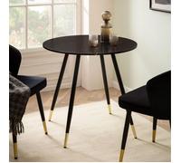 WOHNLING Table Salle à Manger 75 cm Petite Effet Marbre Noir Pieds Métal Moderne