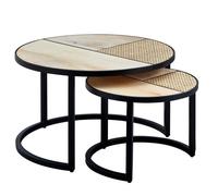 Lot de 2 tables gigognes 60 et 40 cm en rotin et manguier naturel