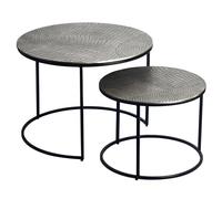 WOHNLING Tables gigognes en métal, Lot de 2, Rondes, argentées - Tables Basses en Aluminium avec Motif - Tables d'appoint en alu Modernes - Table de Salon en Fer, fabriquées à la Main