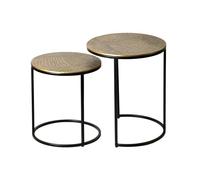 WOHNLING Tables gigognes en métal, lot de 2, rondes, dorées - Tables d'appoint en aluminium avec plateaux à motifs - Table basse design, table d'appoint moderne, structure en fer - Table décorative de