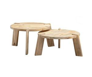 WOHNLING Tables Gigognes Ensemble Deux Pièces Mango Bois Massif Table de Salon | Set de Table d'appoint Lot de 2 Moderne Marron | Table Basse Ronde