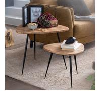 Tables WOHNLING , massif, lot de 2, table d'appoint, table, table basse en bois et métal