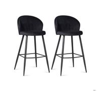 WOHNLING Tabouret de bar Scandinave Noir Métal Lot de 2 Velours Chaise de bar