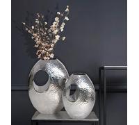 WOHNLING Vase Décoratif Lot de 2 Alu Argenté avec Poignée de Transport | vases à fleurs finition martelée, vases de table métal 2-teilig, vases design fait main, chaque lot est unique