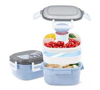 Wohntec Saladbox 1600ML Bento Box avec sac à glace, 4 compartiments pour salade et snacks, saladier avec récipient à vinaigrette, boîte à pain boîte à petit-déjeuner pour école pique-nique bureau bleu