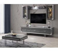 Wohnwand TV Ständer Schränke Couchtisch RTV Lowboard Grau Set 3tlg JVmoebel