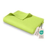 WOHNWOHL® Couverture légère en piqué gaufré - 150 x 200 cm - Vert | 100 % coton - Lavable à 60 °C - Couverture d’été, plaid ou couvre-lit - Structure gaufrée tissée - Couvre-lit léger et aéré